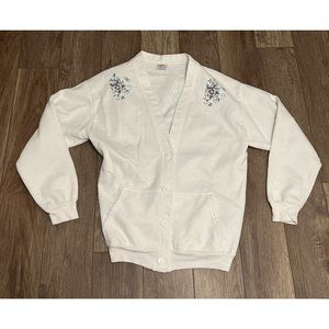 Vintage Floral Nature White Cardigan Sweater